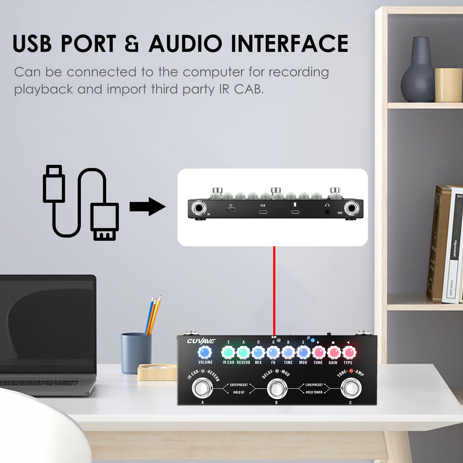 Pedal Multiefectos Guitarra Electrica,Sunydog Pedales de Guitarra Eléctrica Multi Modulation con Reproducción de Música Inalámbrica Función de Interfaz de Audio de Grabación de Teléfono