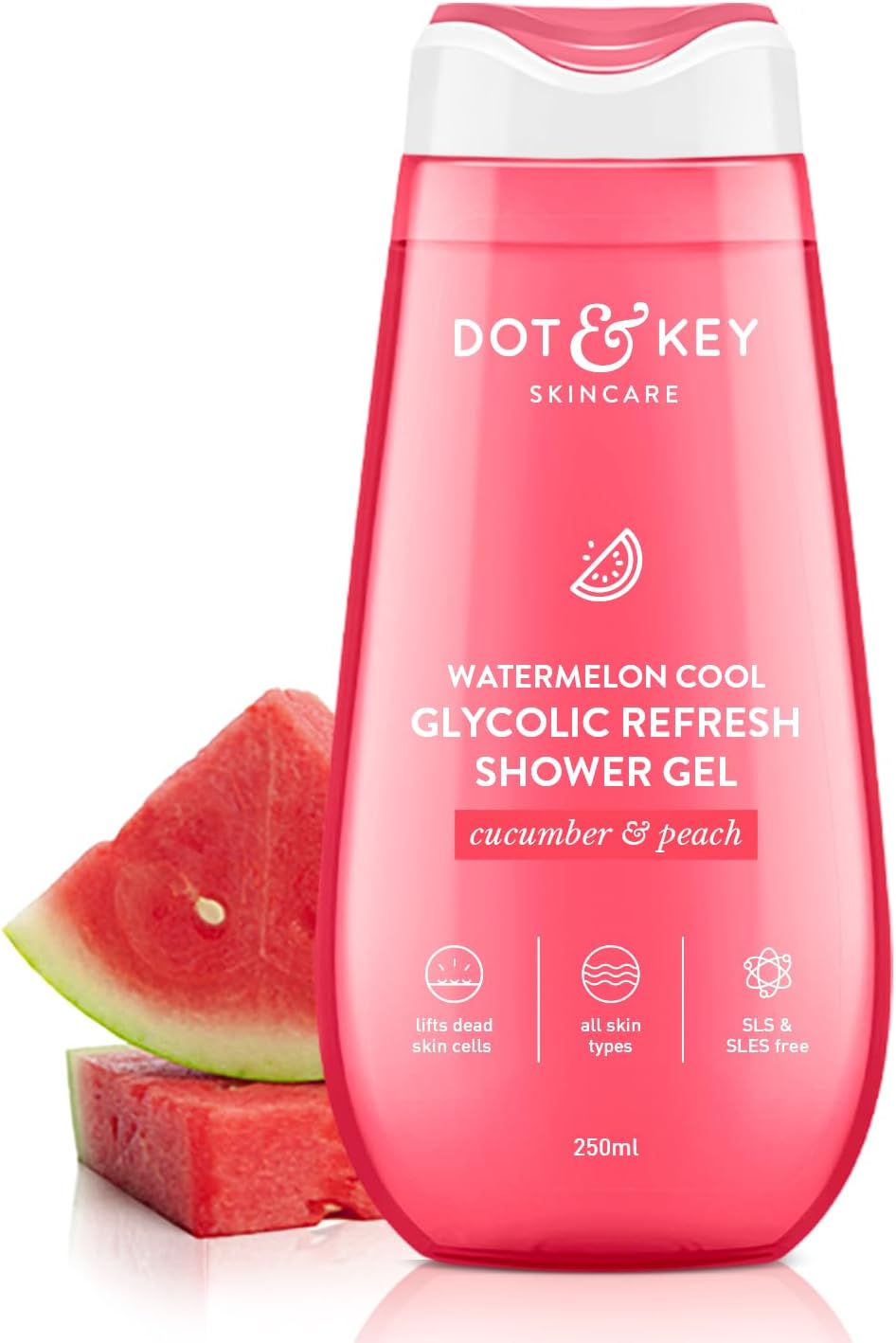 Dot & Key Watermelon + Glycolic Fresh & Cool Shower Gel For Glowing Skin | For All Skin Types | Hydrates Skin & Gently Exfoliates | Non Drying | 250 ml