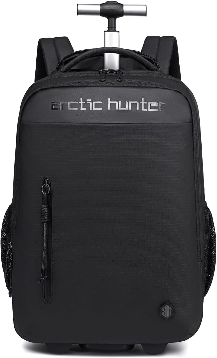 Arctic Hunter Trolley Backpack 30L Multiple Pockets Business Trolley Bag with 2 Wheels Aluminum Rolling Laptop Bag Stylish Suitcase Water Resistant for Travel & Office,Black