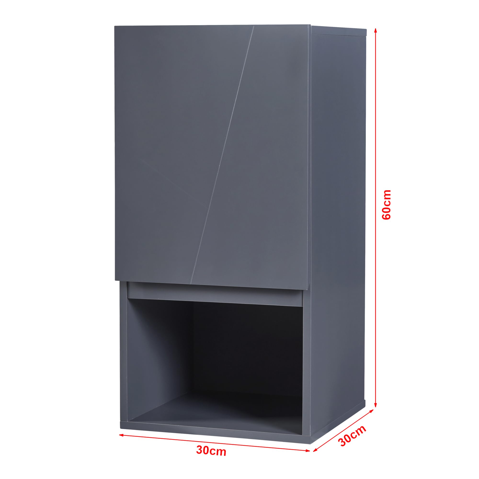 [en.casa] Armoire Murale de Salle de Bain avec Porte et Compartiment Ouvert Meuble de Rangement Stockage pour Buanderie Entrée Chambre Cuisine MDF 60 x 30 x 30 cm Gris