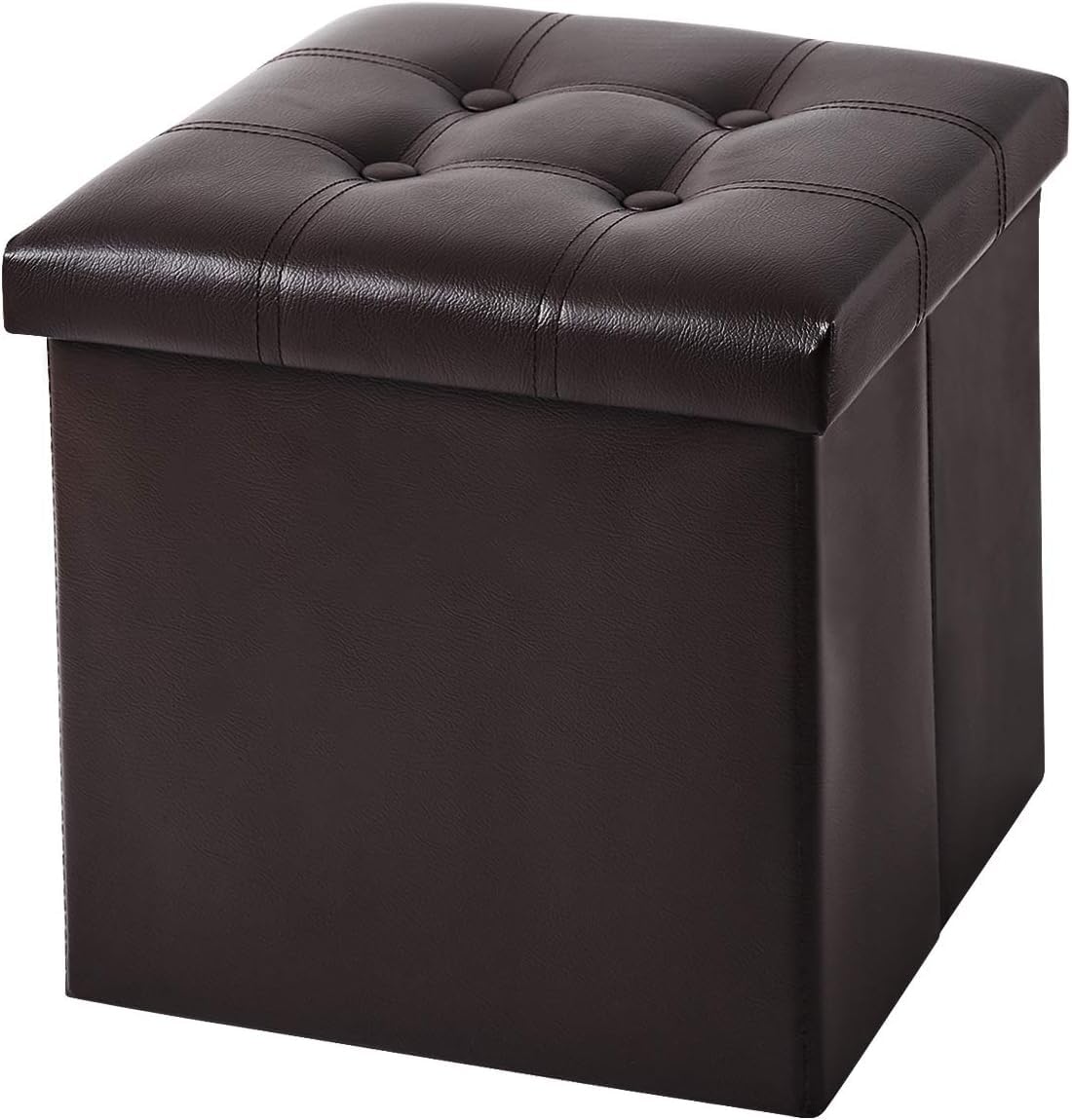 AR Mall 15 Inches Storage Ottoman Cube, Foldable Storage Boxes Footrest Step Stool, Padded Seat for Dorm Living Room Laundry Storage Space, Bed Storage Seat, Toys Storage (38X38X38 CM) (BROWN LEATHER)-image-35