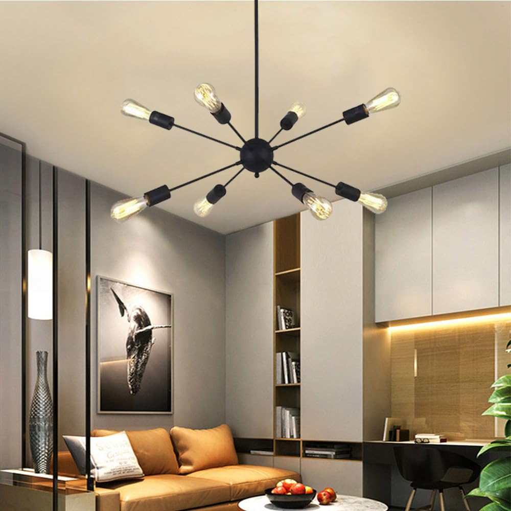 Mengjay Plafoniere Lampadari Sputnik Lampadario Semi-incasso da Soffitto 8 Luci,Lampadario a Sospensione,Lampade da soffitto E27 per Sala da Pranzo Cucina Soggiorno (Senza Lampadina) (8 teste(Nero))