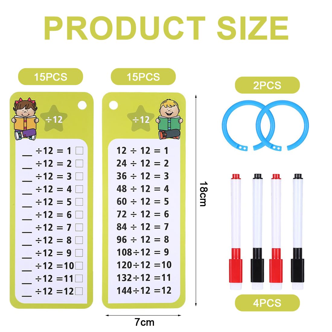 Multiplication and Division Flash Cards 30Pcs 1-12 Math Times Table Flashcards with 4 Dry Erase Pens 2 Rings for 1st to 3rd Grades Classroom Home - Image 2