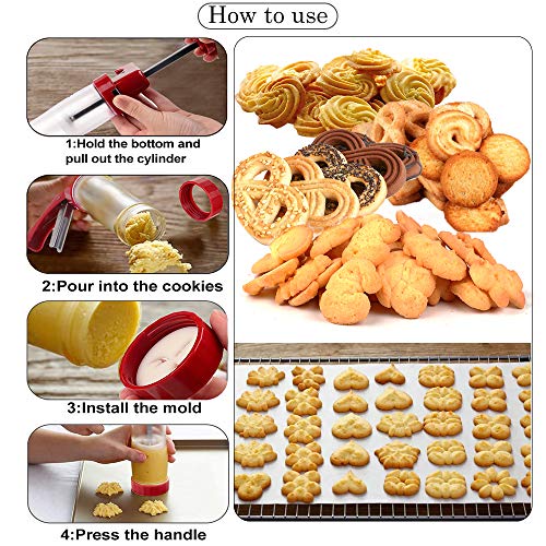Cookie Press 41 PCS Cookie Press Gun with 16 Christmas Spritz Mold Decorative Stencil Discs, Icing Tips, EVA bags for Cookies, Biscuit,Macaroon & Churro Maker-Good Baking Kits for Christmas
