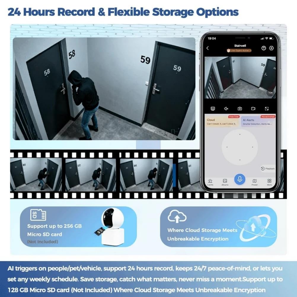 Monitor per Bambini E Anziani, Telecamera di Sicurezza WiFi per Interni per Bambini 360° Pan & Tilt, Audio Bidirezionale, Telecamera di Sorveglianza con Visione Notturna