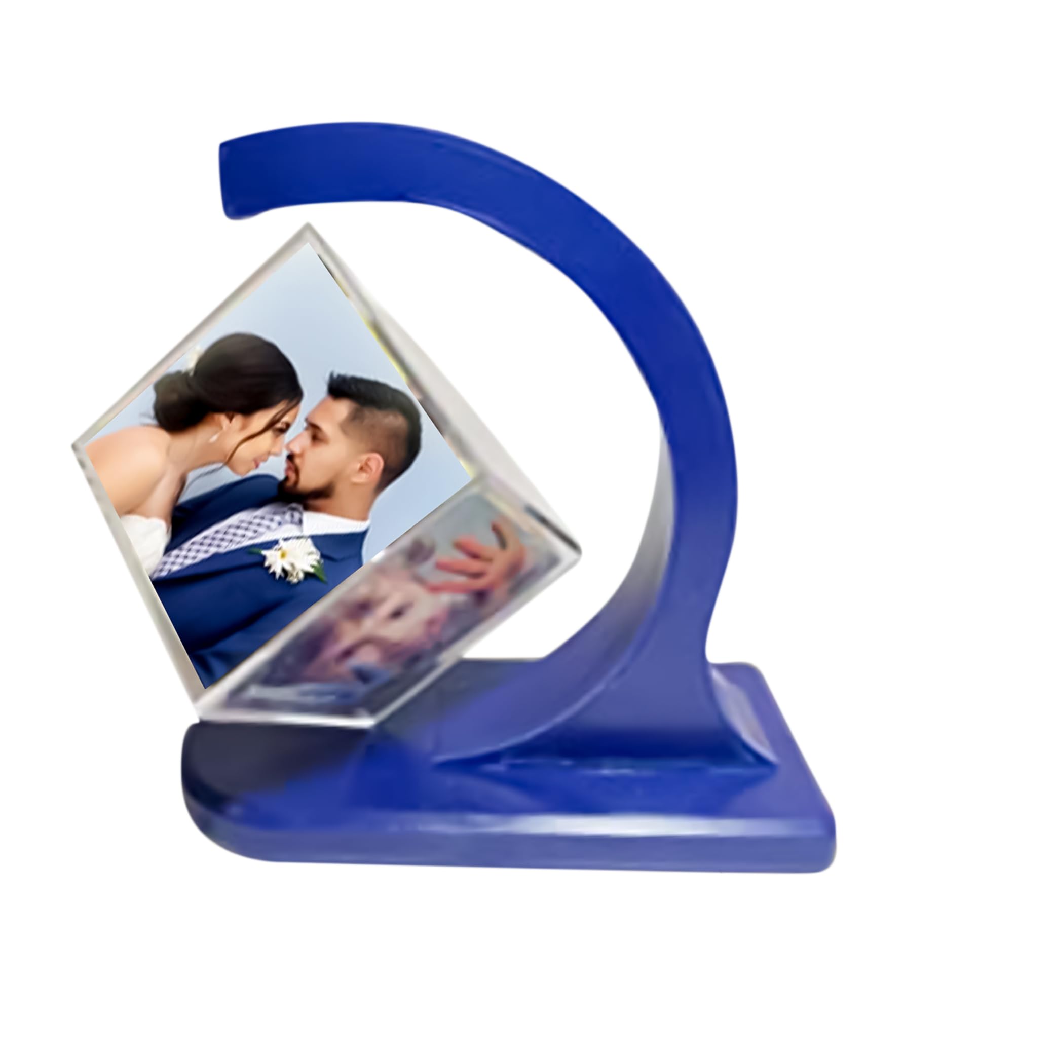 MUSHA - Plastic Customized 6 Photo Magentic Floating Cube Gifts - Showcase 6 Special Moments! - BLUE