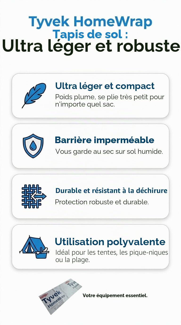 Empreinte de Tente, Tapis de Tente, Tapis de Sol de Tente, Feuille Tyvek, bâche de randonnée, équipement de randonnée ultraléger, Sol de Tente, bâche de Sol de Camping, Empreintes de