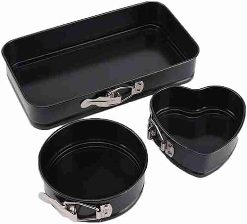 ASkinds Juego de 3 moldes para tartas de acero al carbono, molde desmontable para tartas de queso desmontable con cerradura (negro)