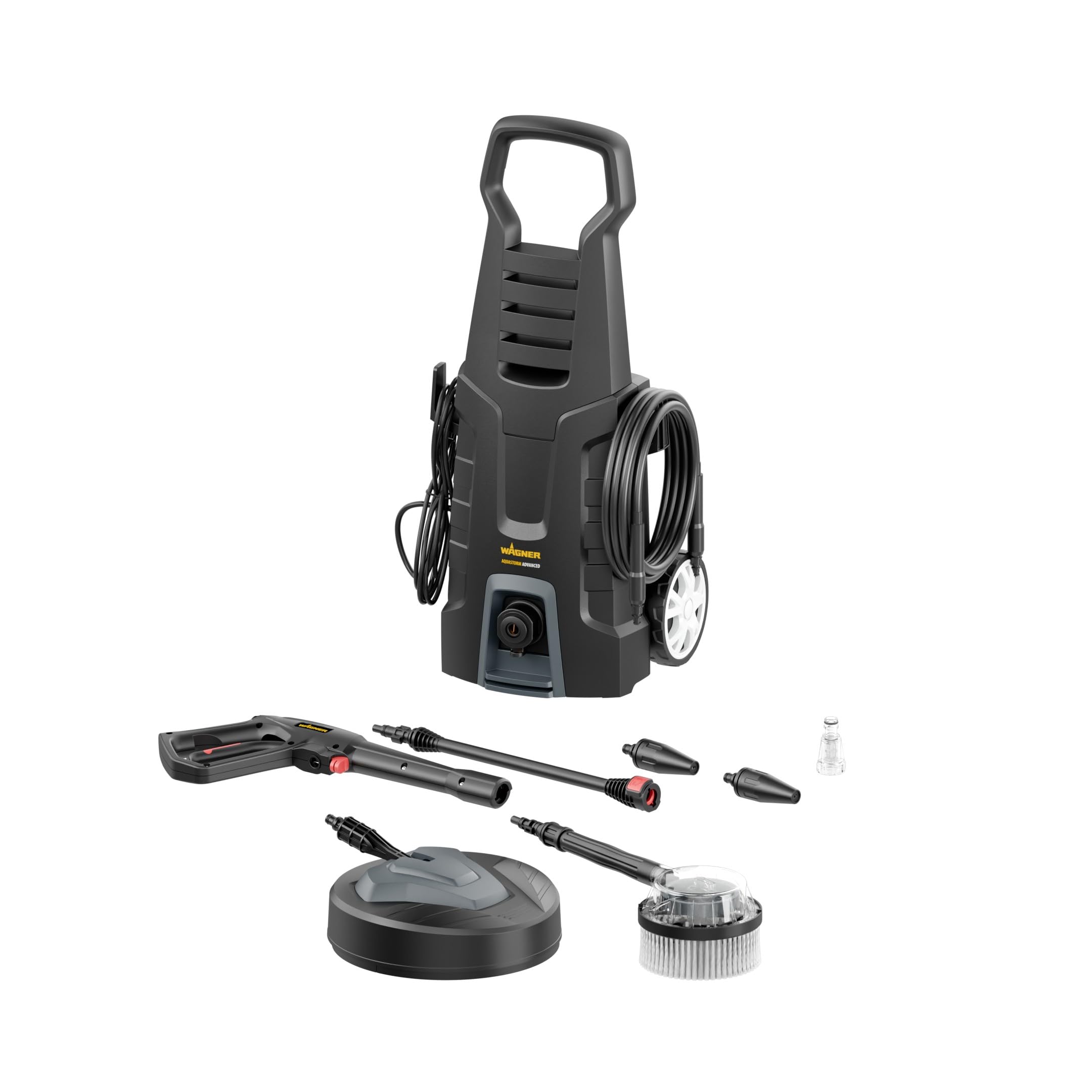 WAGNER 3‑in‑1 Home Bundle: Myjka ciśnieniowa Aquastorm Advanced + Myjka do powierzchni + Szczotka rotacyjna – skuteczne czyszczenie wokół domu, w ogrodzie, na tarasach, ścieżkach i deskowaniach