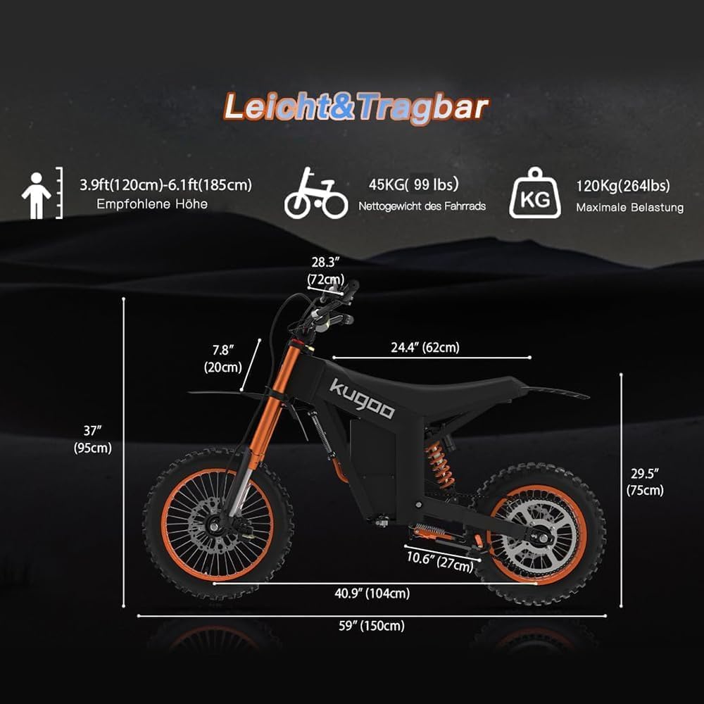 3000W Offroad E-Motorrad Erwachsene - 14 Zoll & 12 Zoll Fat Tire Dirt Bike, 48V21Ah Akku (65Nm) für Sand/Schnee/Berg, IPX6 wasserdicht,2 Jahre Garantie