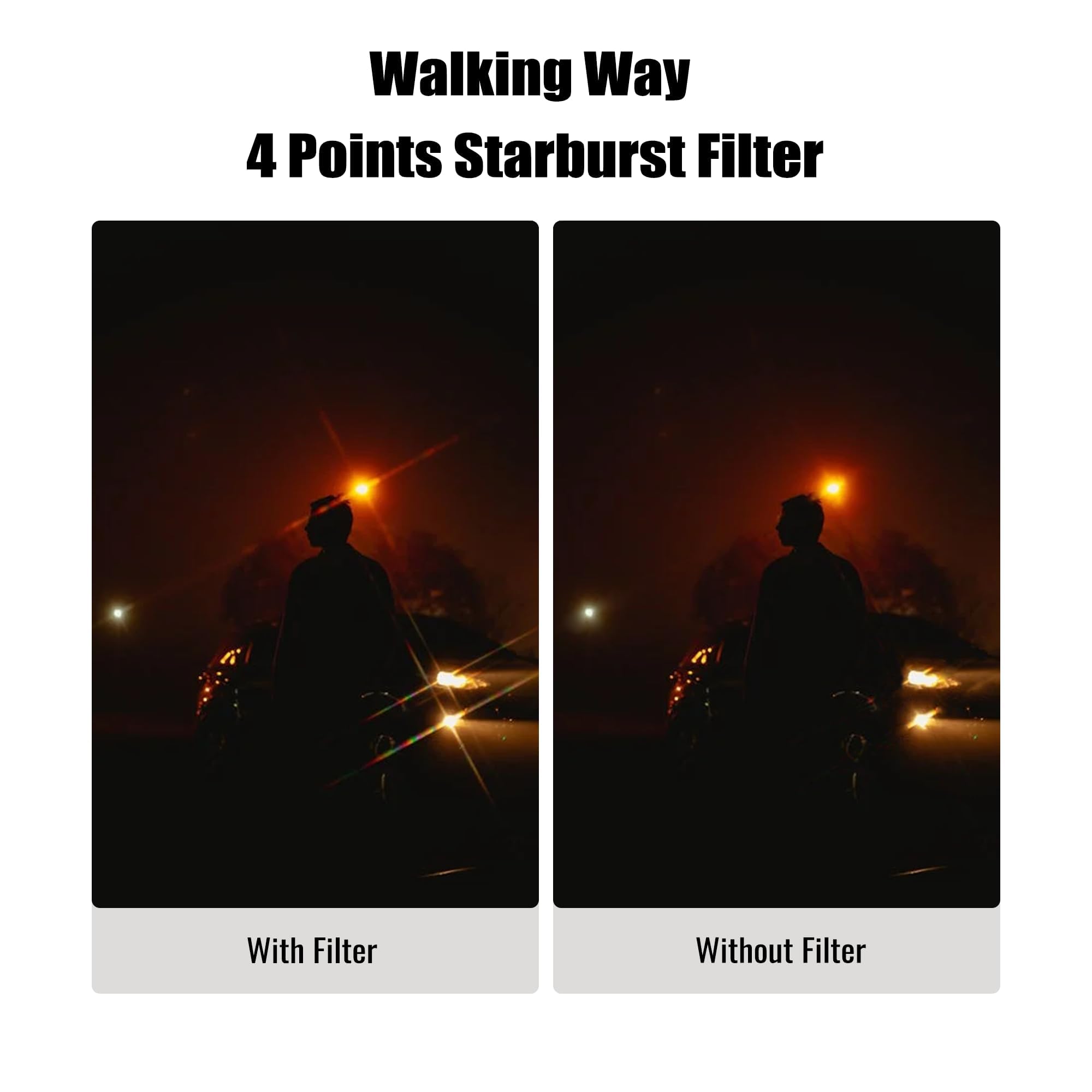 Walking Way 82mm Star Filter Set - 4, 6, 8 Points Long Line Starburst Filters, Starlight Effect Filters with Filter Pouch for Festivals, Nightscapes, and Creative Photography