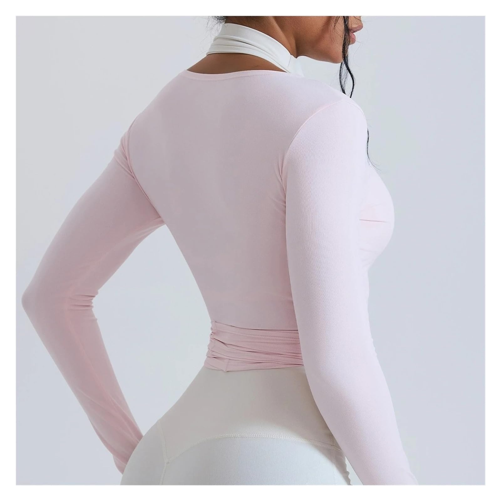 Top Yoga a Maniche Lunghe Donna Top da Donna avvolgenti for Yoga | T-shirt sportive a maniche lunghe con scollo a V profondo, cravatta, allenamento, danza classica, pilates