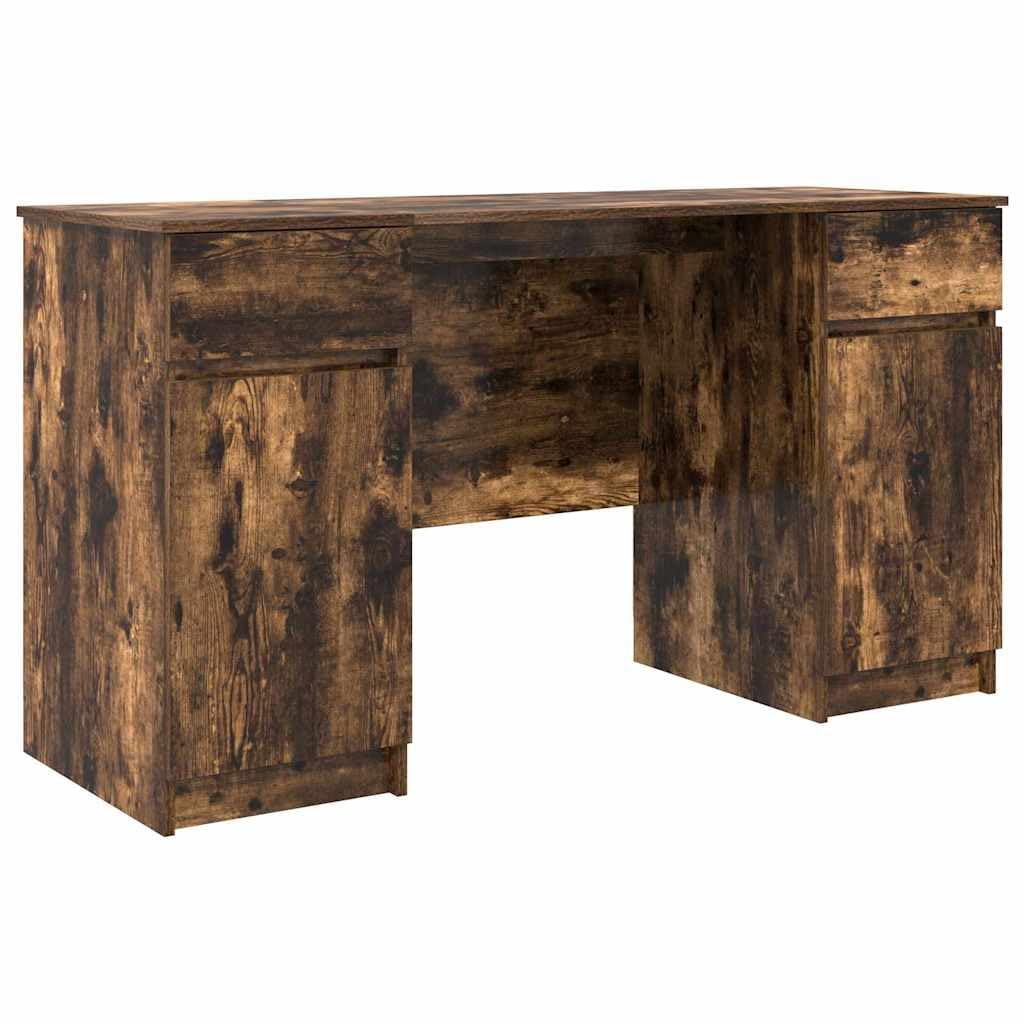 Scrivania affumicatura 140 x 49 x 76 cm, materiale in legno, moderna scrivania con cassetto, scaffali, porte, ideale per casa, ufficio, gioco