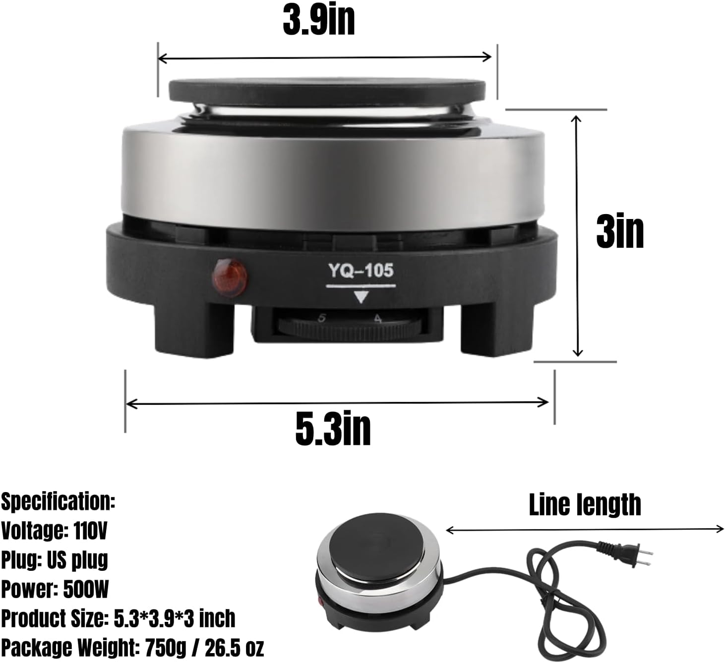 Mini Electric Stove, Portable 500W Small Induction Stove, Multi Functional Home Heater, Home Kitchen Hotplate (US Plug 110V)