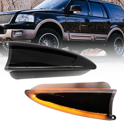 NSLUMO Luces intermitentes de espejo lateral LED secuencial para F'ord Expedition Lincoln Navigator 2003-2006, lente ahumada, espejo ámbar, NSLUMO Luces intermitentes de espejo lateral LED secuencial para F'ord Expedition Lincoln Navigator 2003-2006, lente ahumada, espejo ámbar,