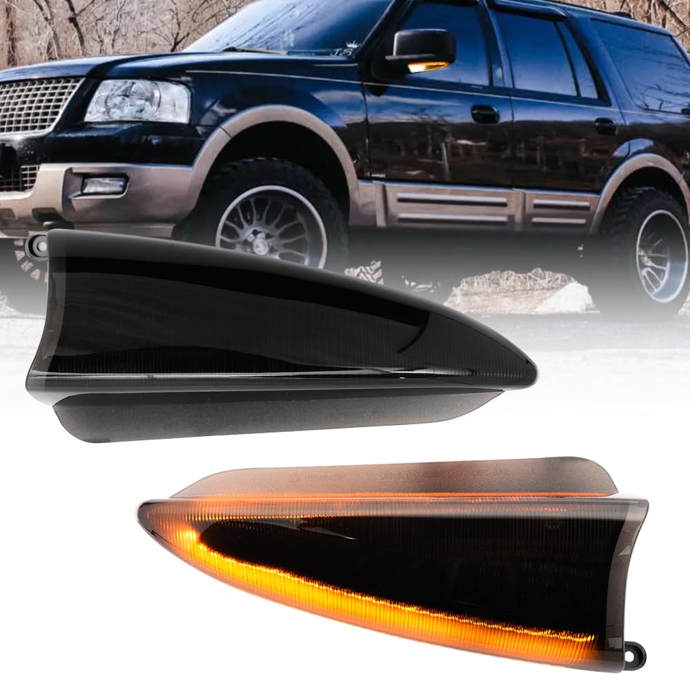 NSLUMO Sequential Led Side Mirror Turn Signal Lights for 2003-2006 F’ord Expedition Lincoln Navigator Smoked Lens Amber Mirror Turn Signal Indicator&White Puddle Light Assembly Kit