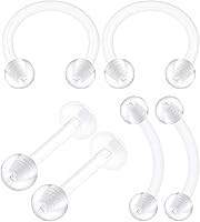 BanaVega 6PCS Bioflex Clear Piercing Retainers 16G 8mm Curved Ball Helix Septum Cartilage Jewelry