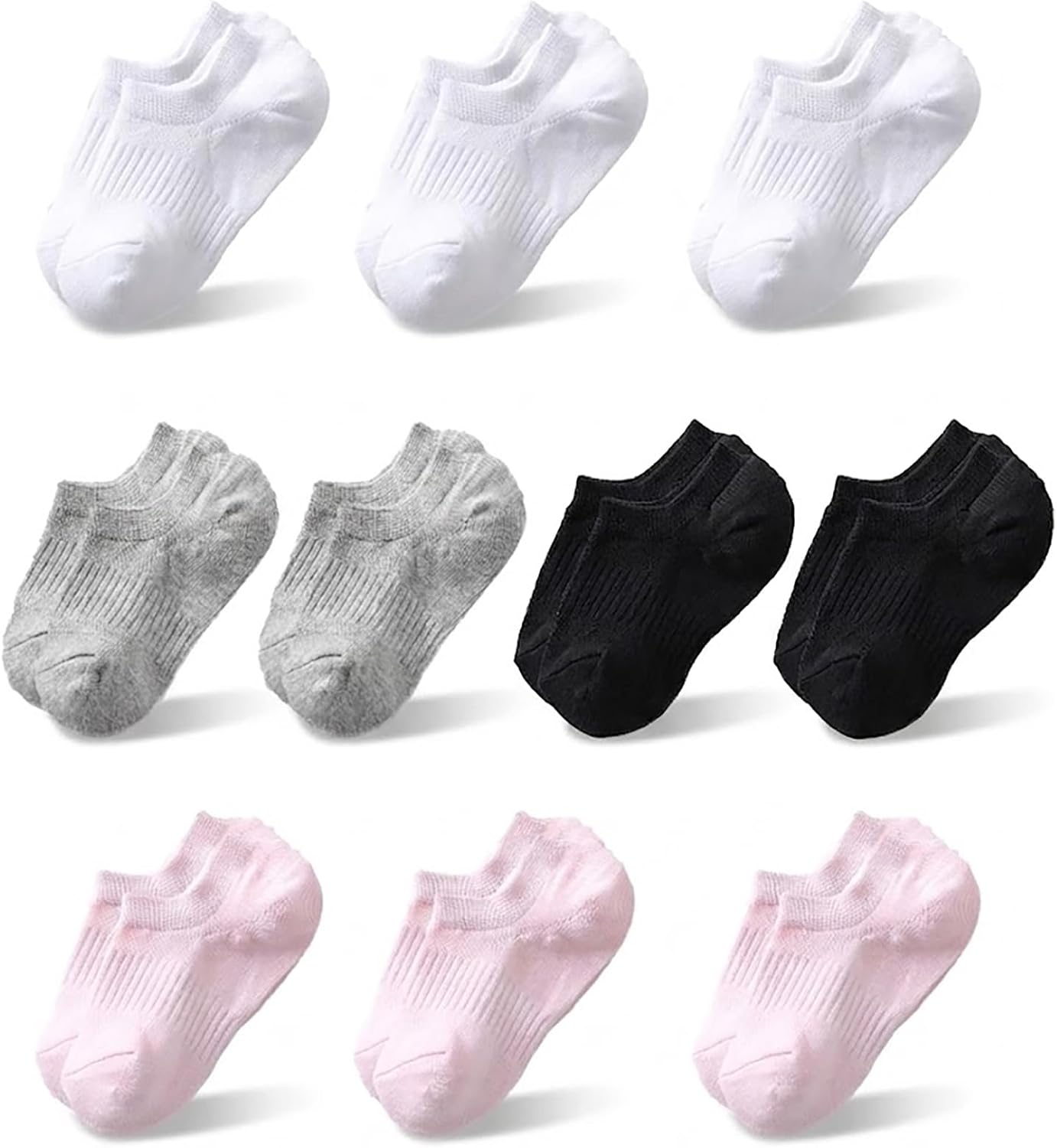 Girls No Show Socks, 10-Pack Soft Cotton Low Cut Non Slip Short Socks for Kids Ages 5-15