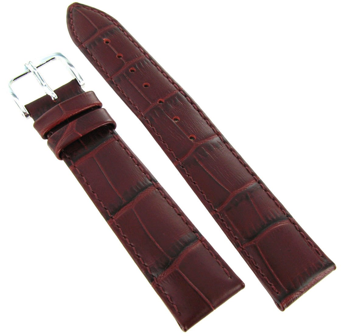 Hirsch 16mm Duke Alligator Grain Burgundy Genuine Leather Padded Watch Band Strap