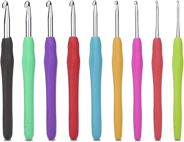 JUHONNZ Crochet Hooks,9 PCS Crochet Needles Soft Rubber Knitting Aluminium Needles Weave Craft Tool for Craft Yarn 2-6mm