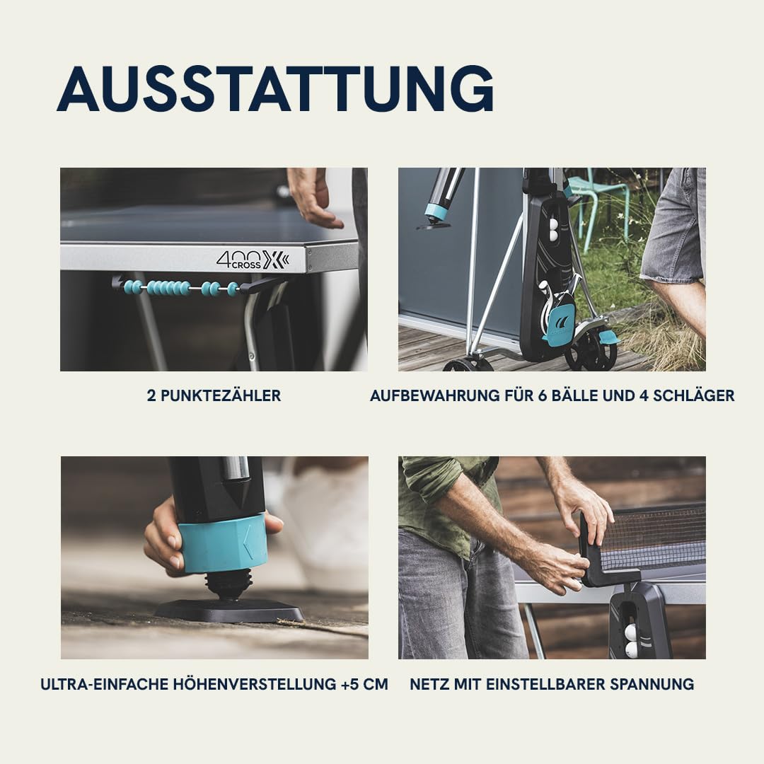 Cornilleau 400X - Outdoor Tischtennisplatte - Klappbar - Wetterfest - Robust - Rollbar - Tischtennistisch für draußen mit 5 mm Melaminharzplatte - Blau oder Grau