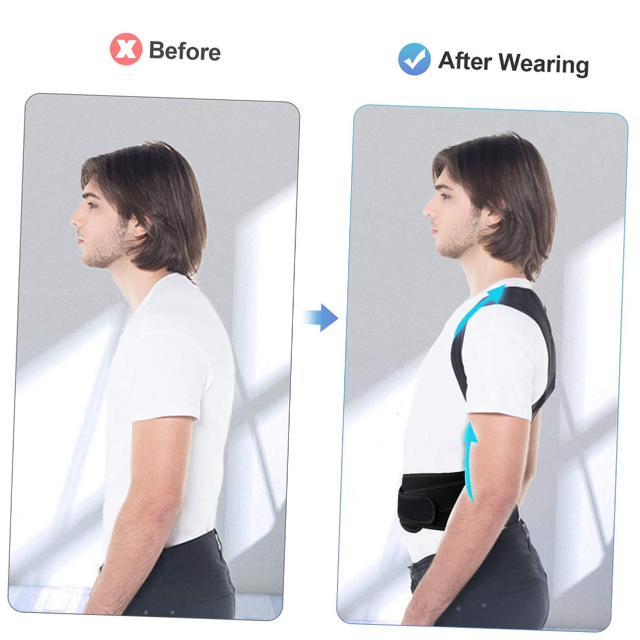 Correttore Posturale Intelligente Raddrizzatore Professionale Regolabile la Schiena Fascia Ok Nero Confortevole per Postura Migliorata per Ufficio e Sport