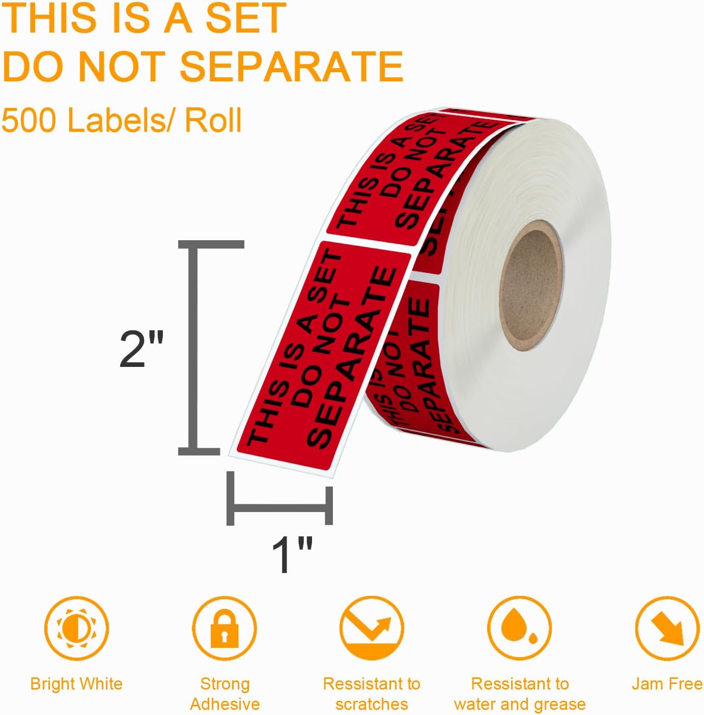 12 Rolls 1" x 2" Warning Label,This is a Set Do Not Separate Dark Red Packing Labels Permanent Adhesive (12 Rolls, 6000 Labels) - Image 3