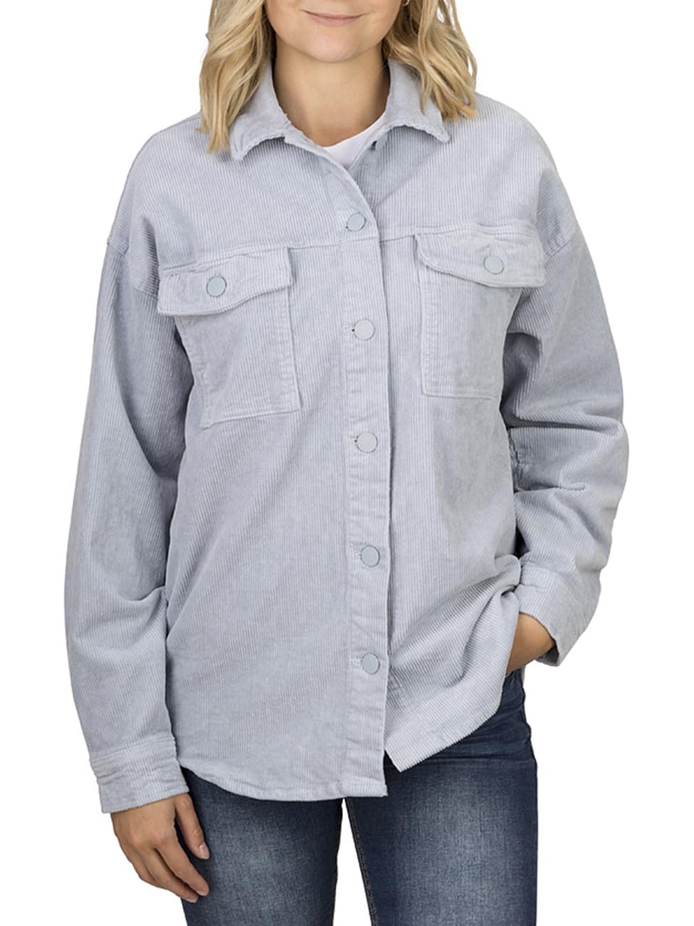 DENIMFY Camisa para mujer DFSophia, chaqueta de camisa blusa de pana grande larga Shacket camisa casual camisa casual bolsillos camiseta larga monocolor algodón otoño beige verde azul S M L XL