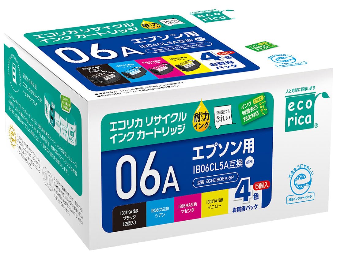 Amazon.co.jp: エコリカ IB06CL5A リサイクルインクカートリッジ 4色5