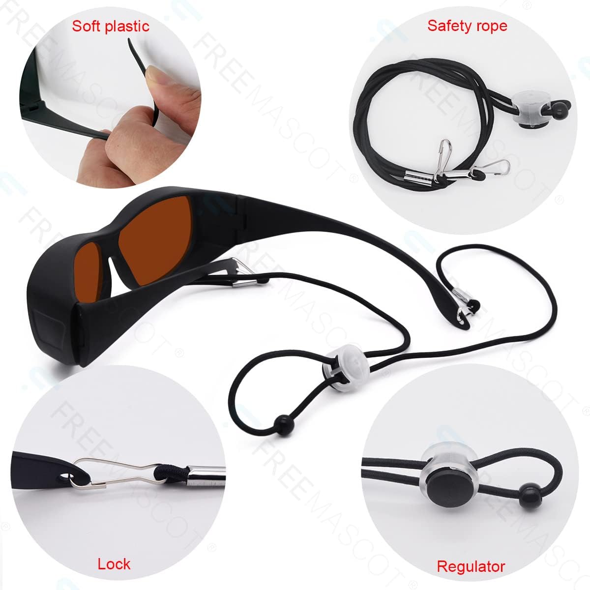 FreeMascot OD 6+ 190nm-550nm / 800nm-1100nm Wavelength Professional Laser Safety Glasses - Image 4