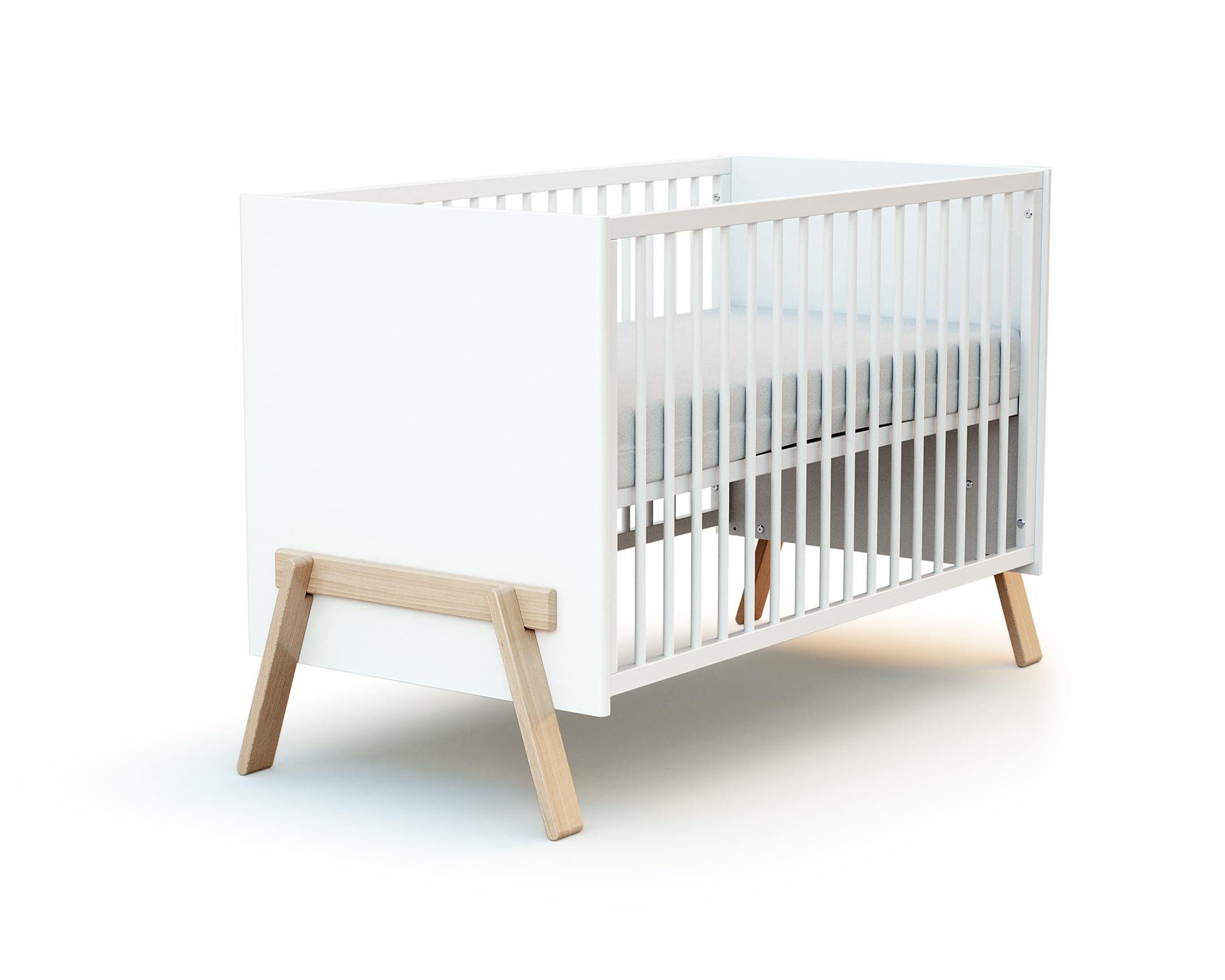 AT4 - Habitación bebe completa CANAILLE madera - Blanco/Haya Barnizada - 60 x 120-135 x 64 x 84 cm