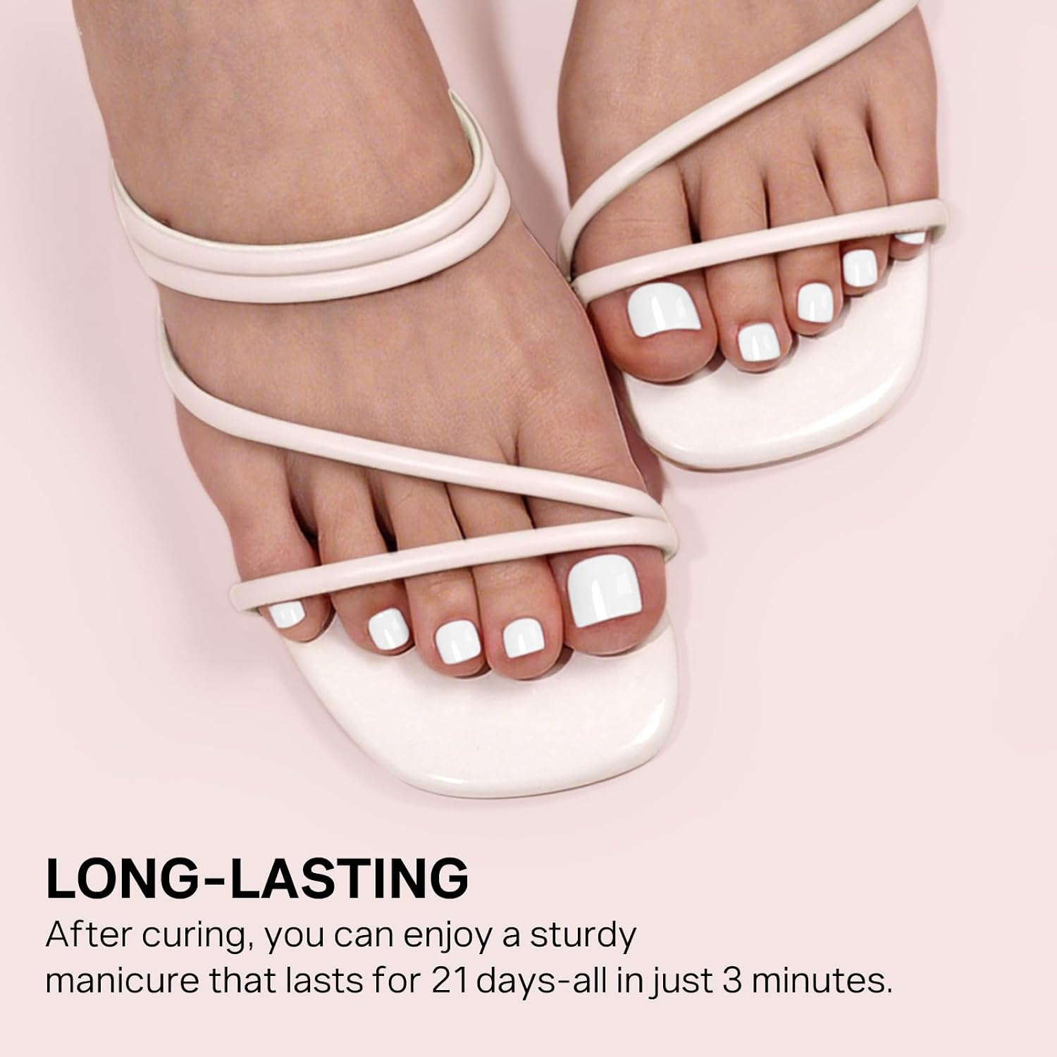MIZHSE Semi Cured Gel Nail Strips, 32Pcs White Toenail Stickers Wraps Solid Pedicure Stickers for Toes, Works with U V/LED Lamps with 2 Prep Pads, Nail File &Nail Stick