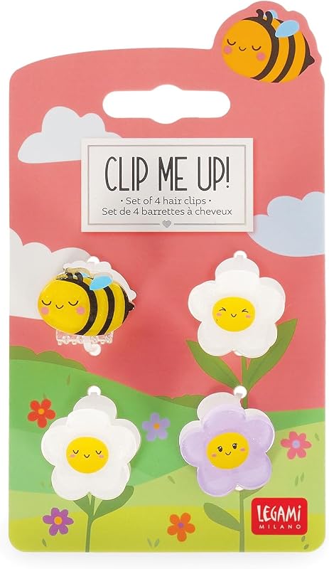Legami - Set di 4 Mini Mollette per Capelli Clip Me Up!, Tema Bee, Fermagli per fare Acconciature e Styling, in PS, Acrilico, 2.5 x 2.5 x 1.5 cm