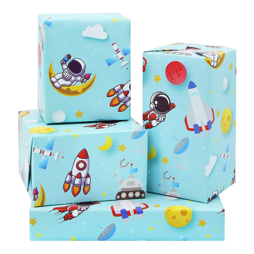 Out Space Wrapping Paper for Boys Girls Kids, Astronauts Rockets Moon Satellites Probes Planets Pattern Space Galaxy Wrapping Paper for Space Sky Fanatics Women Men Birthday Party Gift Wrap Paper