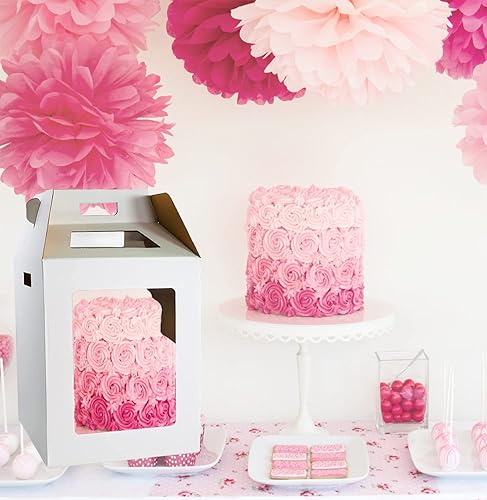 Miniatura 5 de Cajas altas para tartas con tres asas y 4 ventanas, 4 cajas de embalaje para pasteles de 10 x 10 x 12 pulgadas12 x 12 x 14 pulgadas, cajas