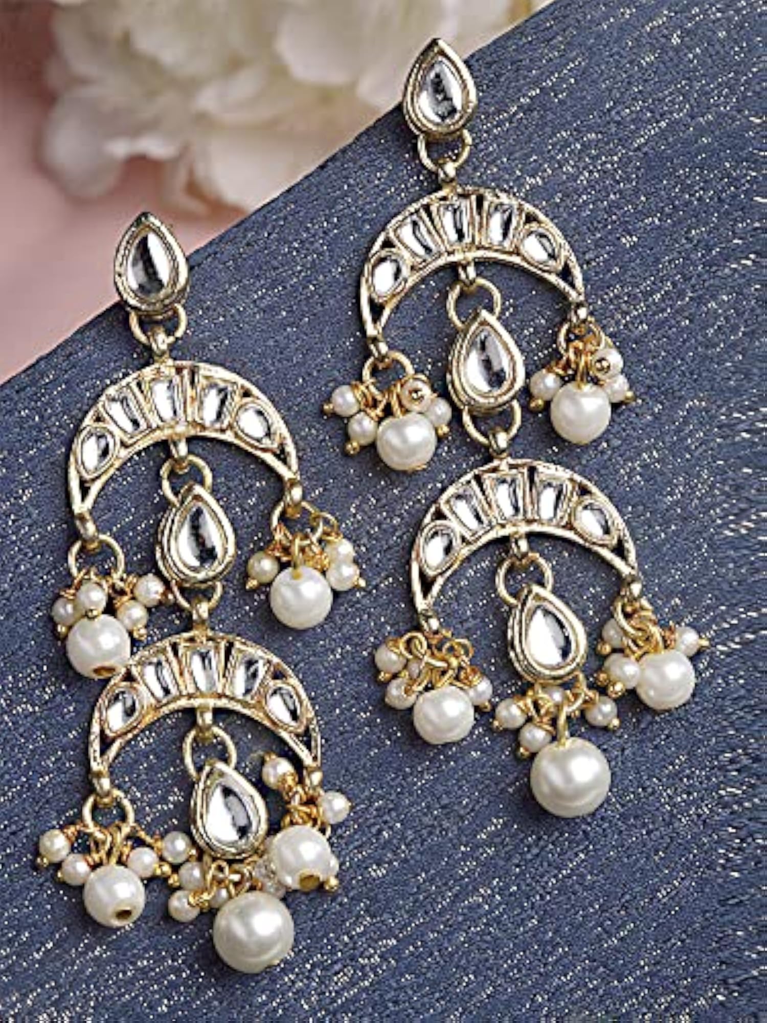 Plated Pearl and Drop Kundan Studded Dangler Earrings