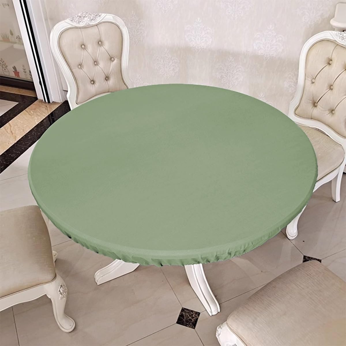 Round Elastic Edged Tablecloth, Waterproof Indoor Outdoor Table Cover for Picnic BBQ Camping Party, Kitchen Dining Room Garden Table Protector Wipeable (Green,24inch(Round))
