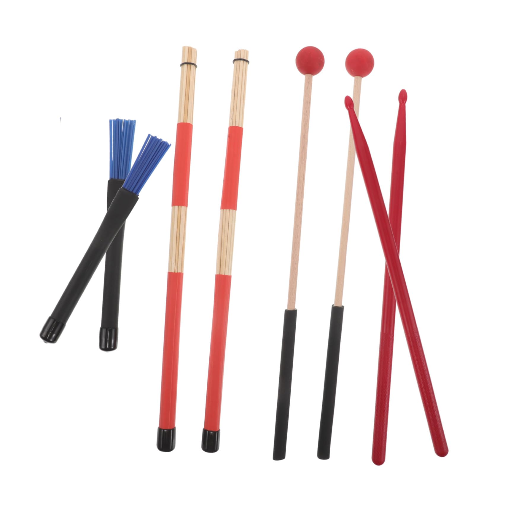 Juego de Accesorios para Batería con Funda Roja Antideslizante, Baquetas de Madera y Escobillas de Nylon para Adultos y Principiantes en Jazz y Blues