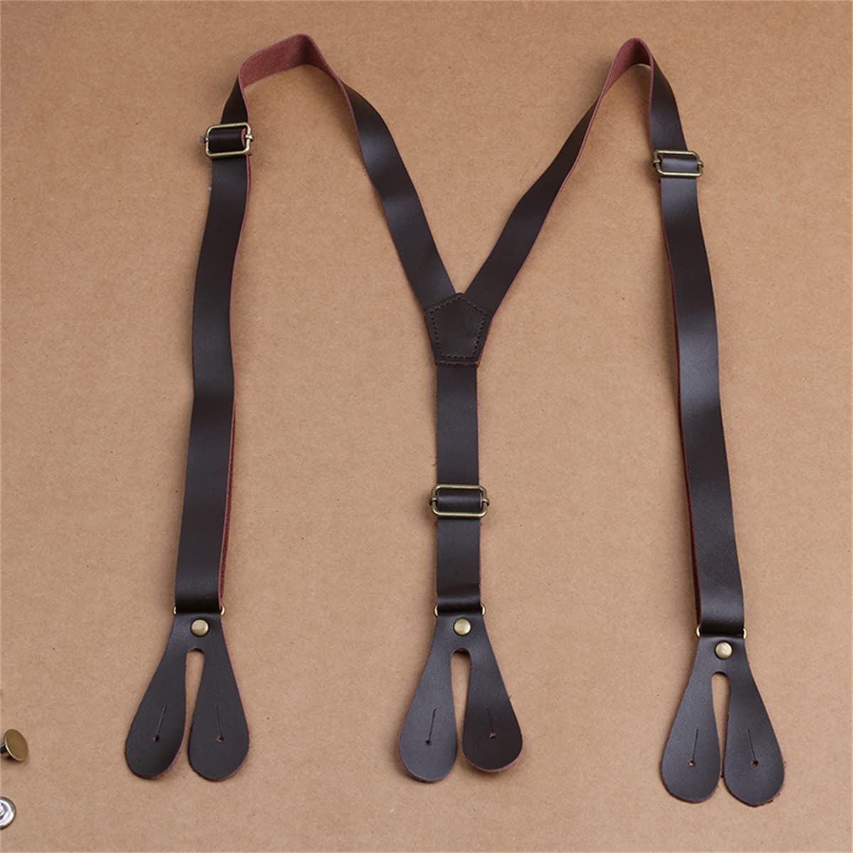 bretelle da uomo, Bretelle in pelle for uomo con bottoni e bretelle regolabili a Y