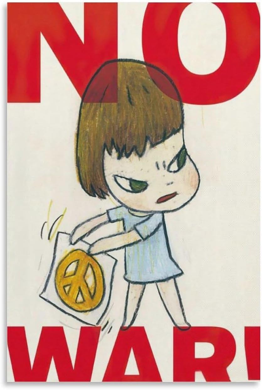 ZZYGGN GMGSW Yoshitomo Nara Poster 《No War》 Canvas Painting Yoshitomo Nara Wall Art Aesthetic Prints Cartoon Doll Picture for Bedroom Decor 16x20in Frameless