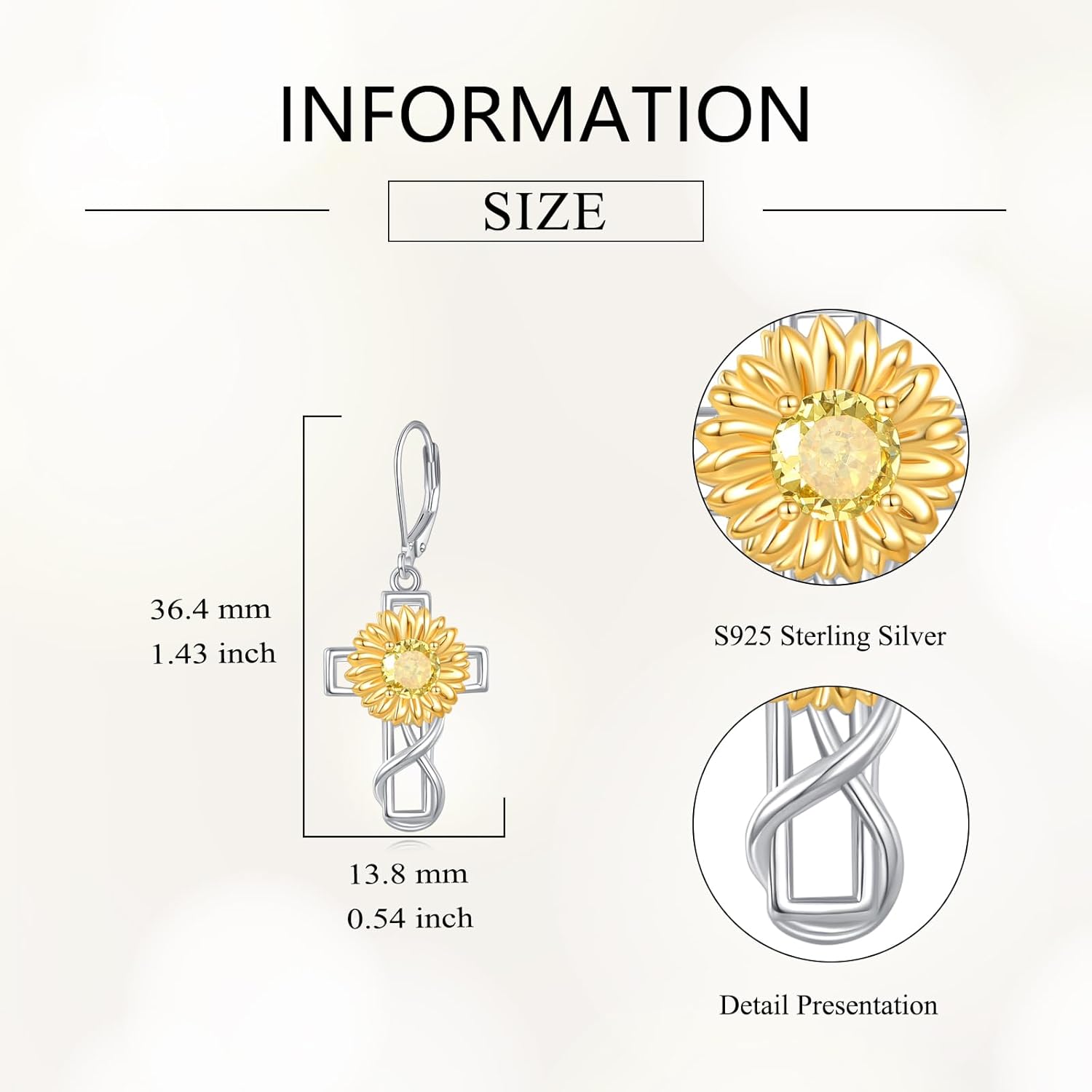 Sunflower Earrings S925 Sterling Silver Cross Sunflower Dangle Drop Earring Flowers Crucifix Jewelry Gifts for Women - Image 4