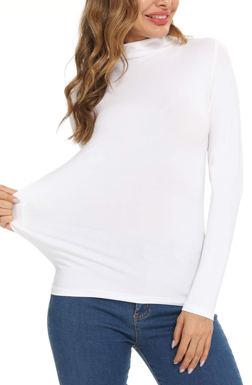 YYA Women's Long Sleeve Turtleneck Lightweight Tops Basic Soft Pullover Mock Neck Shirt