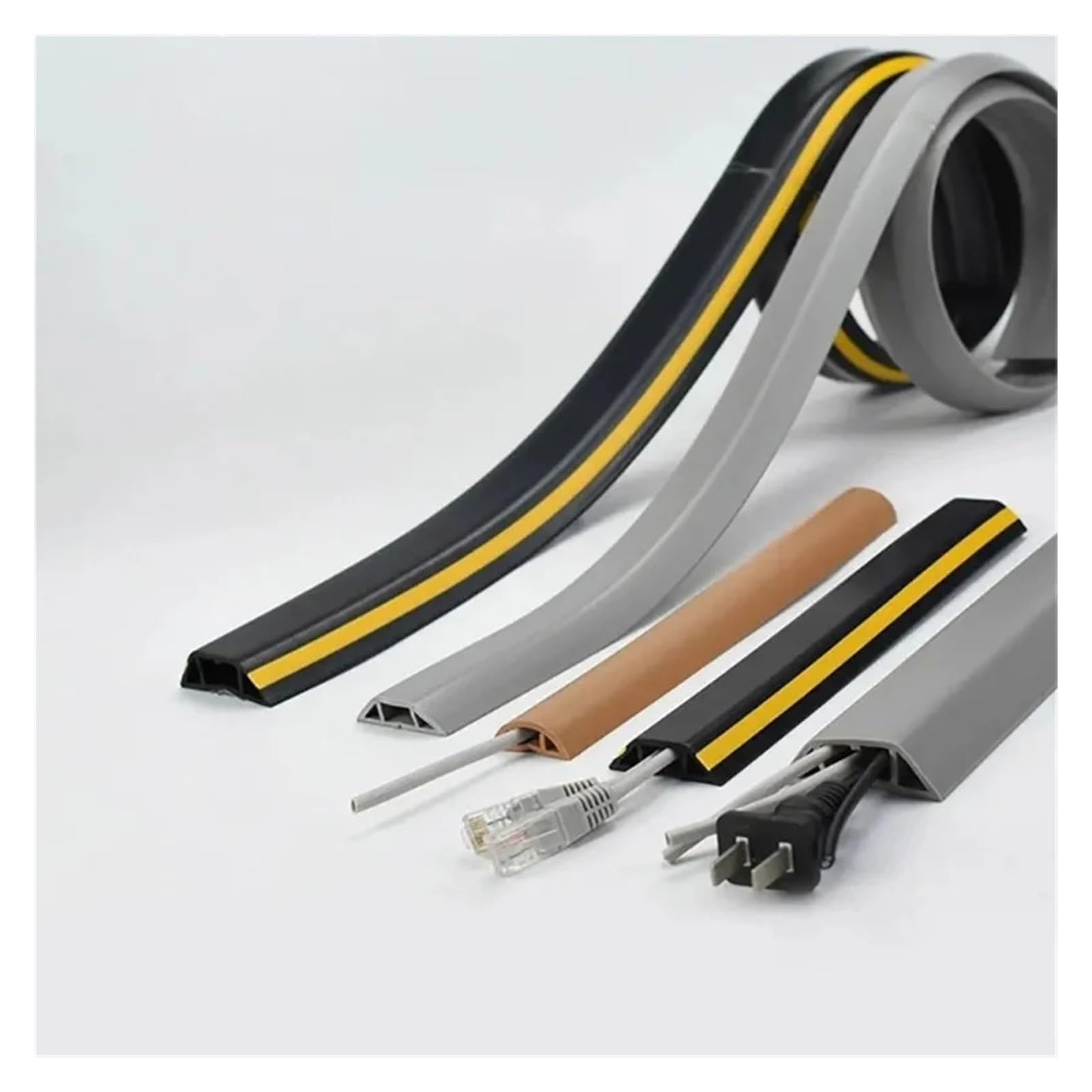 Canaleta Pasacables para Suelo Cubierta de Cable Suelo, Protector Autoadhesivo, extensión conducto cableado, Ranura for Cable, Corrector, Organizador Oculto(D50 Brown)
