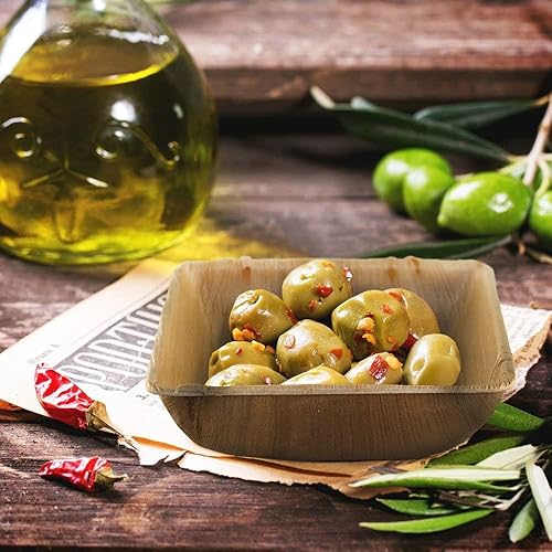 Miniatura 8 de Charity Leaf Cuenco cuadrado desechable de hoja de palma de 4 pulgadas (50 piezas)  Como bambú  Todo natural y biodegradable  Tablas de embutidos,