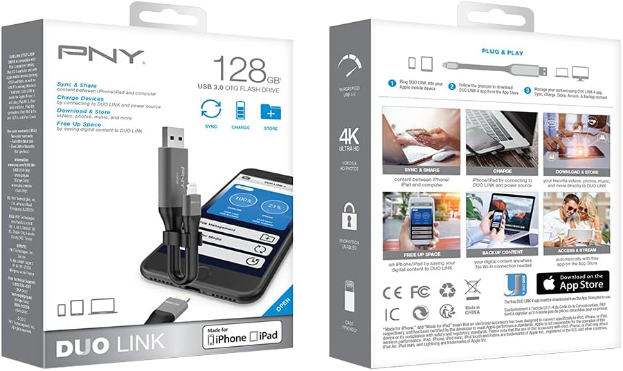 🔥 PNY 128GB DUO LINK iOS USB 3.0 OTG Flash Drive for iPhone & iPad and Computers - External Mobile Storage for photos, videos, and more Blасk Frіdау - 80% оƒƒ PNY 128GB DUO LINK iOS USB 3.0 OTG Flash Drive for iPhone & iPad and Computers - External Mobile Storage for photos, videos, and more