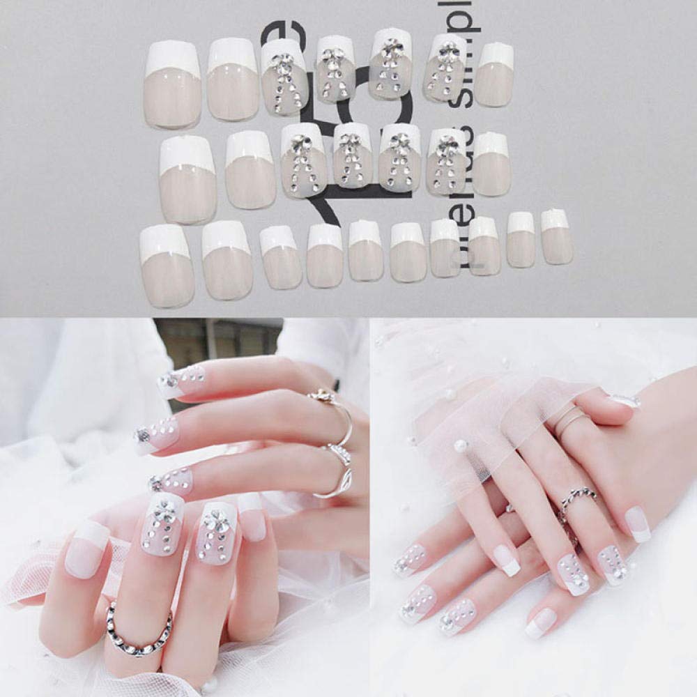 GeRRiT False NailsWedding Nail Tips Fake Nails Bridal Fashion French Nail Nails Artificial Gloss Crystal Rhinestones Full Coverage Fake Nail Tips