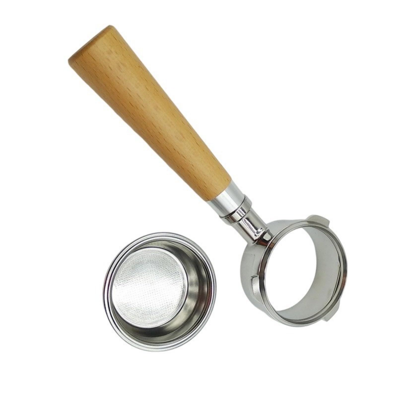 58 mm Siebträger für Kaffeemaschinen mit ergonomischem Holzgriff und abnehmbarem Edelstahlfilter, Espressokocher Teil Kaffee-Zubehör