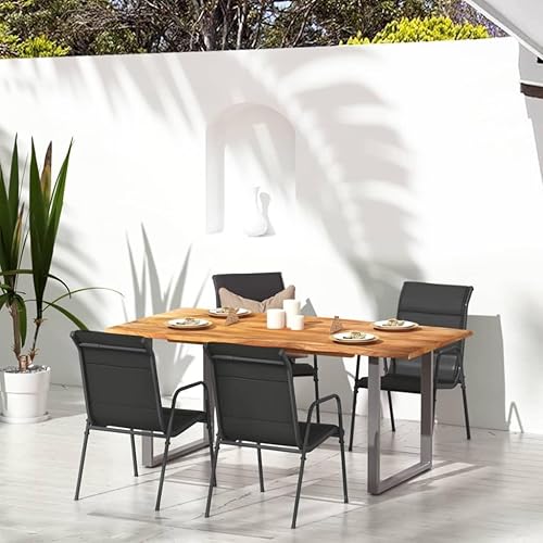 Sillas para patio, 4 unidades, acero y textileno, color negro, para exteriores, patio, comedor, césped, sillas de comedor al aire libre, Sillas para