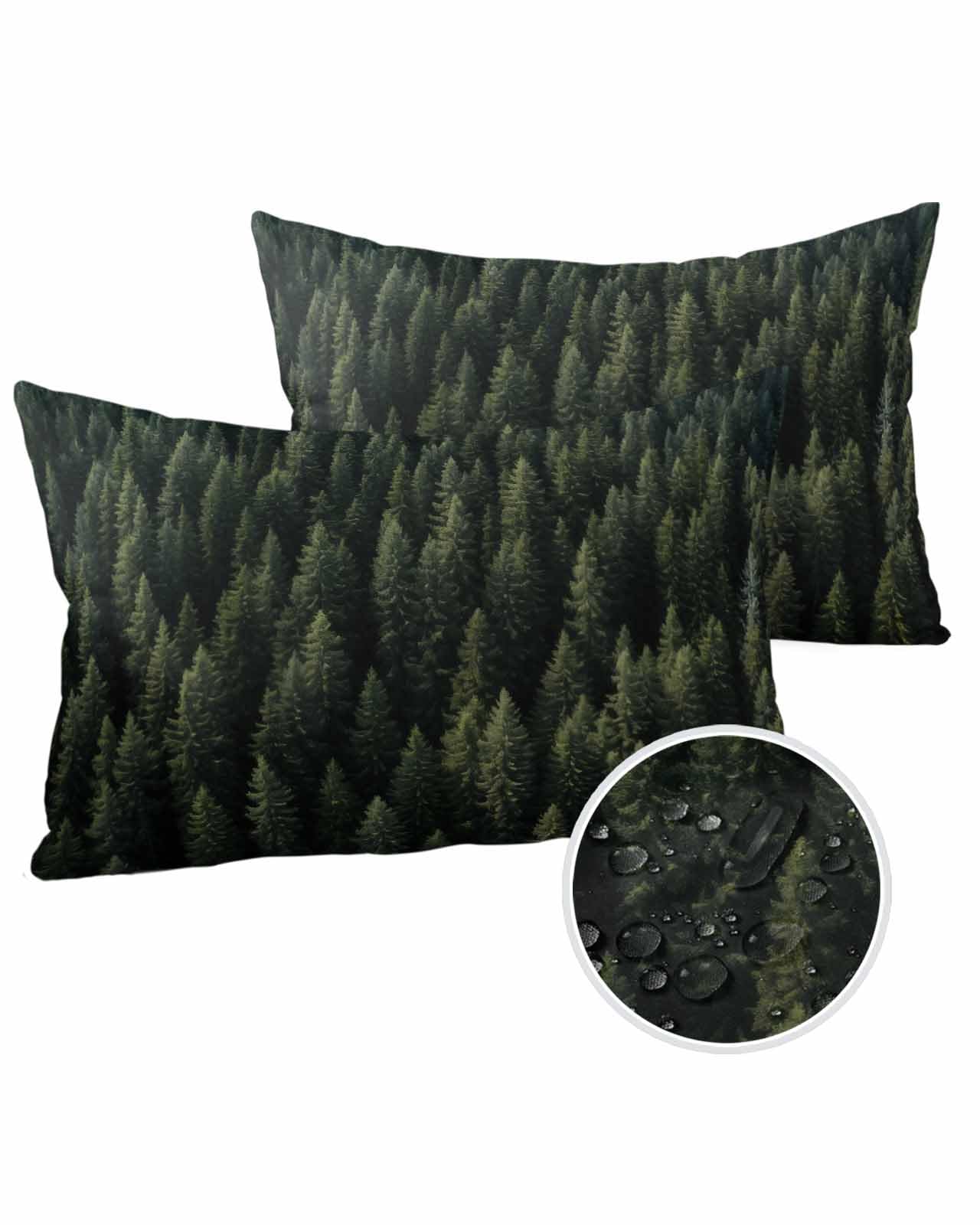 Boanket Lumbar Pillow Covers 12 x 20 In, Dark Green Forest Waterproof Throw Pillow Cover Set of 2, Pine Trees Modern Mysterious Art Home Decorative Rectangle Cushion Covers for Patio/Tent/Couch/Garden