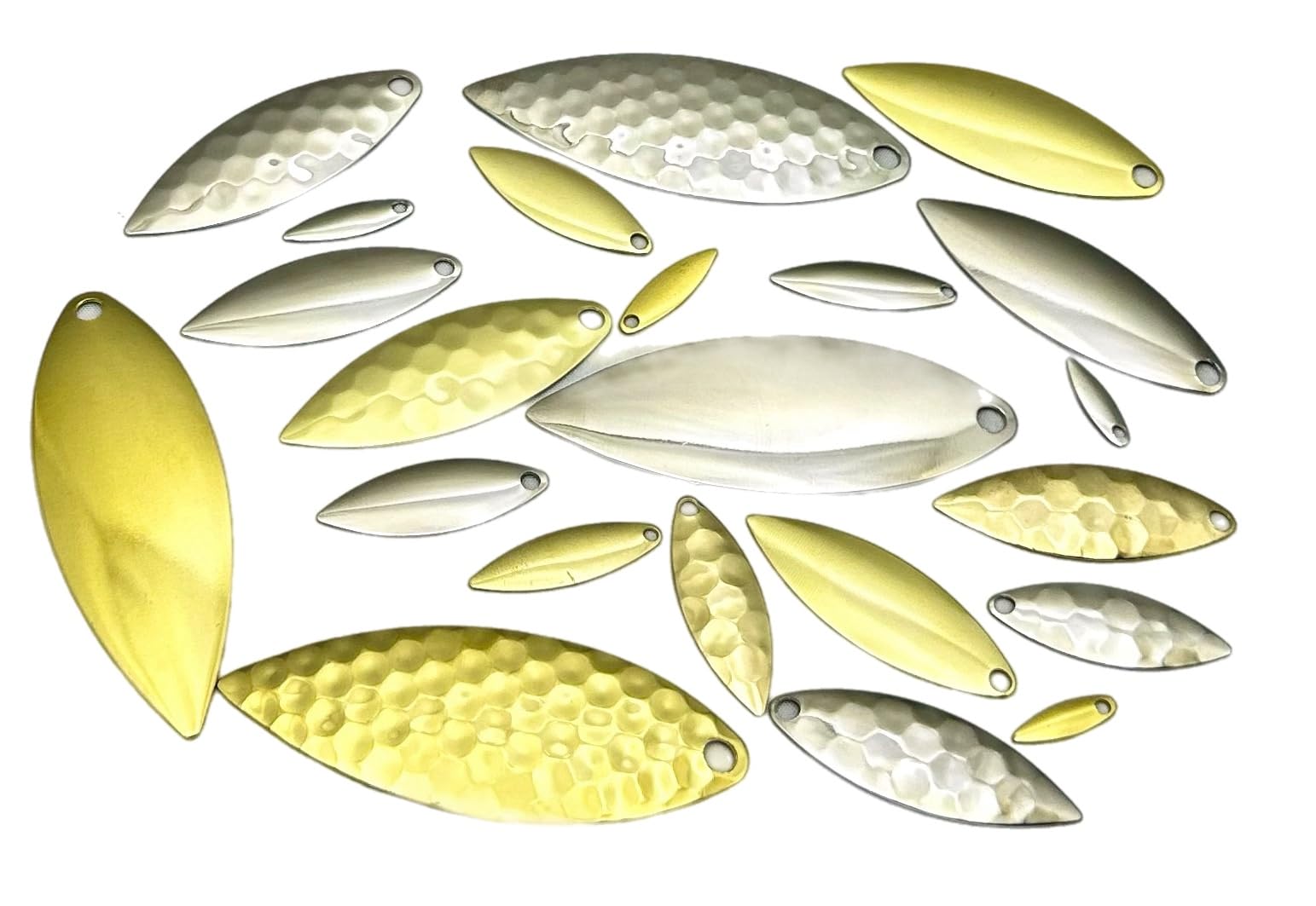 Circle B Tackle 25 Pack Spinner Blades Willow Leaf Brass & Nickel Spinner Lure Making Part DIY Spinnerbait Premium Willow Leaf Smooth & Hex Blades Made in USA (Willow Leaf Brass Smooth #1 25pk)